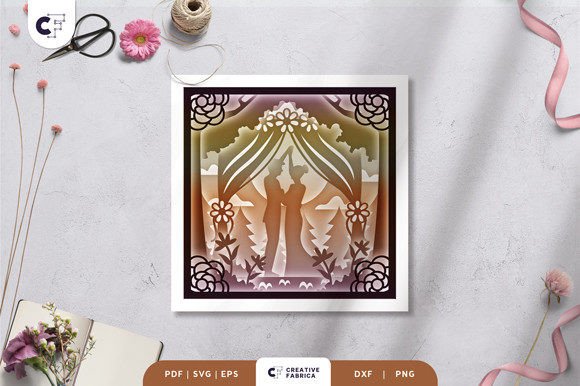 Beautiful Wedding Couple Shadow Box: Elegant 3D SVG for Table Decorations & Branding