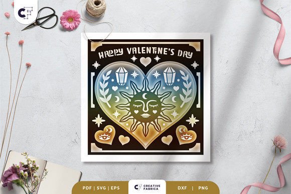 Celestial Valentine's Heart Shadow Box 3D SVG for Holidays