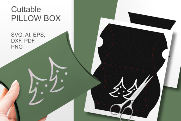 Couple of Xmas Trees Pillow Box Template – Festive 3D SVG for Gift Boxes