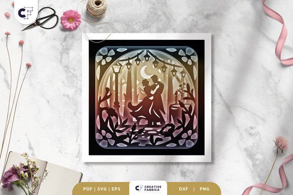 Dancing Couple in a Forest Shadow Box – 3D SVG for Table Decorations