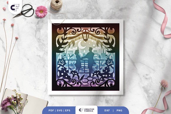 Dancing Couple in the Rooftop Shadow Box – 3D SVG Table Decorations for Romantic Branding