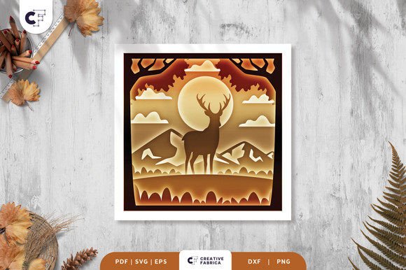 Deer in the Fall Nature View Shadow Box – A 3D SVG with Seasonal Charm