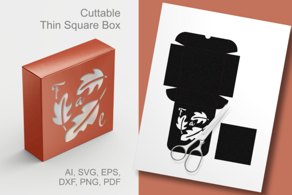 Fall Leaves Window Thin Square Gift Box 3D SVG for Seasonal Product Design