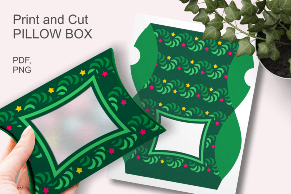 Green Ribbons N Stars Window Pillow Box: Festive 3D SVG for Gift Boxes That Elevate Local Branding