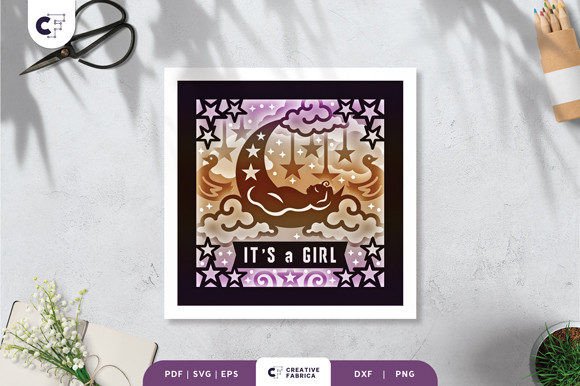 It's a Girl 3D SVG Shadow Box for Baby Shower Crafts