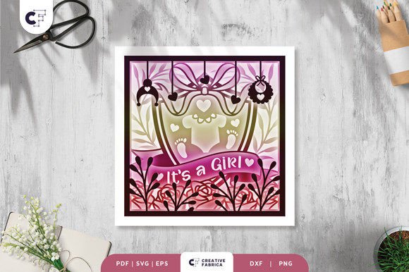 It's a Girl Baby Shower Shadow Box 3D SVG Design for Creative Sellers