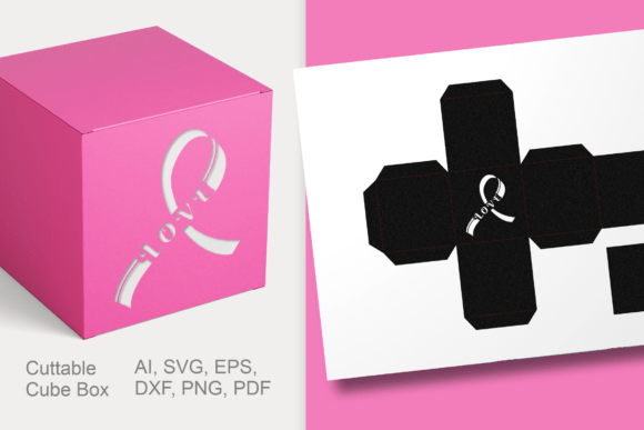 LOVE Cancer Ribbon Favor Box: 3D SVG Design for Meaningful Editorial Visuals