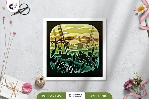 Spring Tulips with Windmill Shadow Box – A 3D SVG for Seasonal Craft Sellers