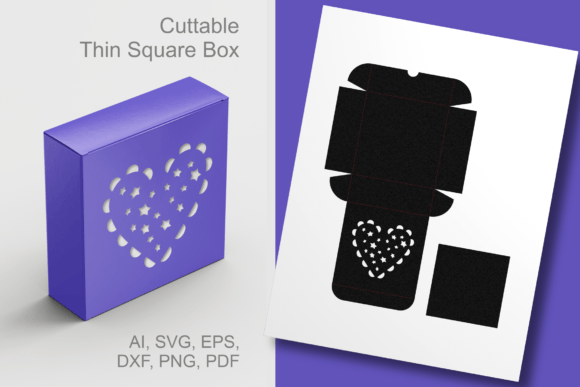 Stars in a Heart Square Box Template – A 3D SVG Gift Box for Visual Content Publishing