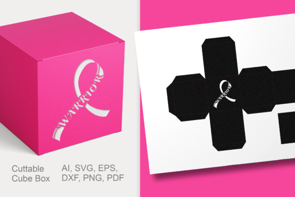 WARRIOR Cancer Awareness Ribbon Gift Box: A 3D SVG Design for Empathetic Editorial Branding